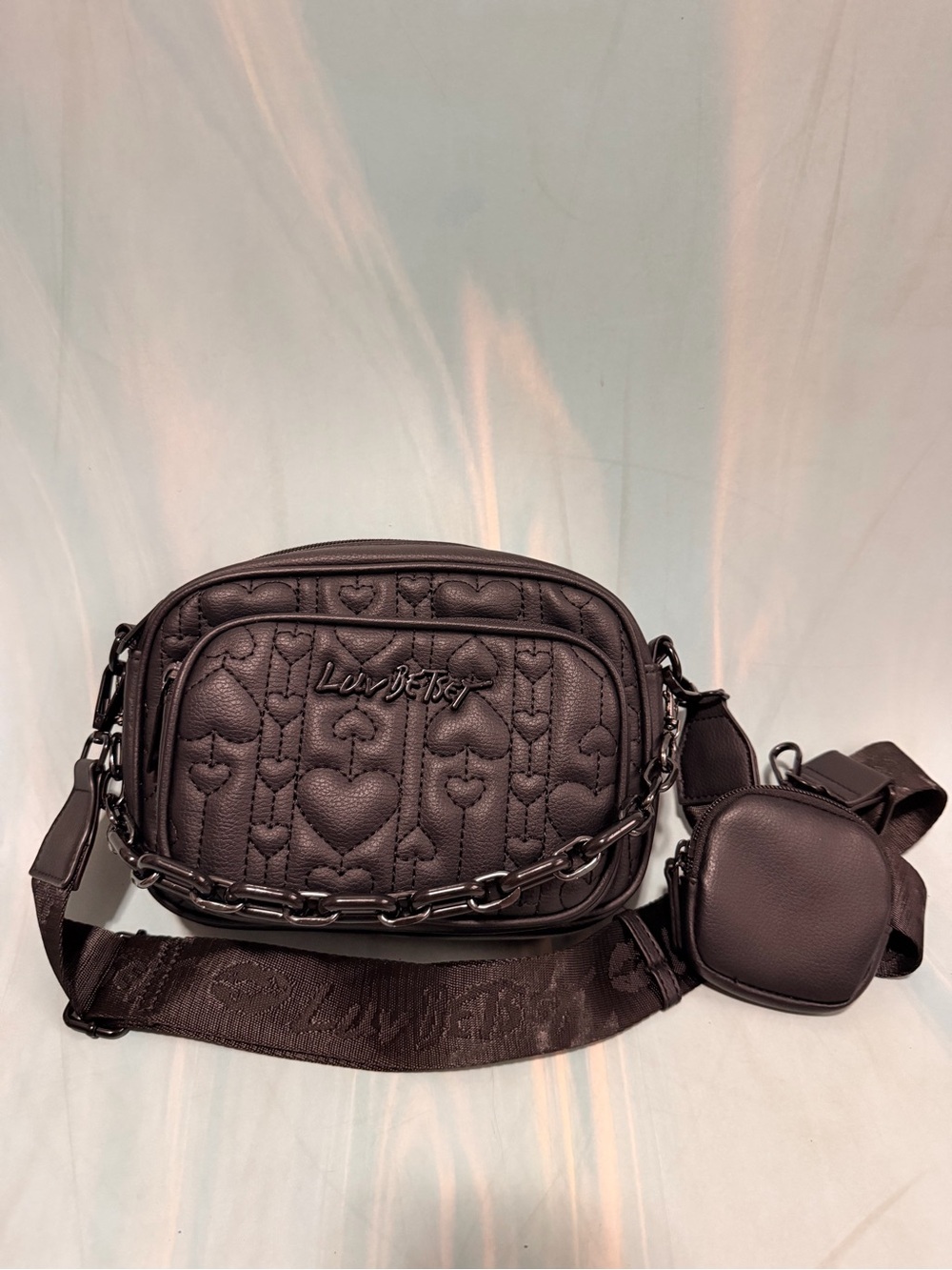 Betsey Johnson Black Quilted Crossbody Bag with Chain Accent